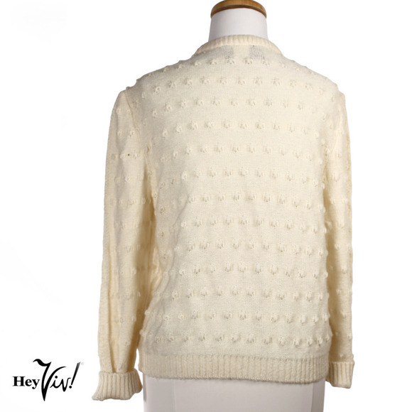 Vintage Castleberry Ivory Crew Neck Cardigan Button Up Sweater Size 16 - Hey Viv - Picture 5 of 8